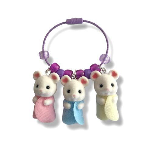 Triplet Mouse Keychain Bag Charm | Purple