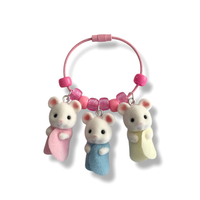 Triplet Mouse Keychain Bag Charm | Pink