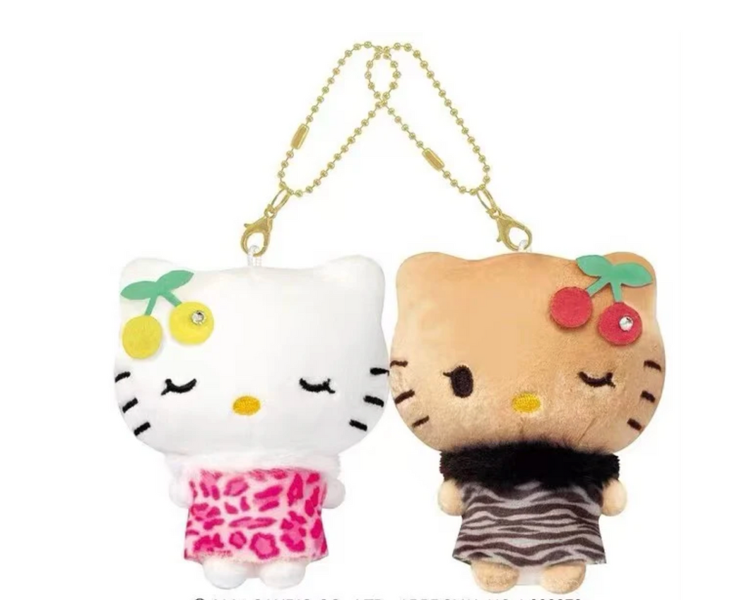 希少　Kitty&Mimmy ストラップ Hello Kitty & Mimmy Plush Keychain Small | Pink Leopard & Zebra