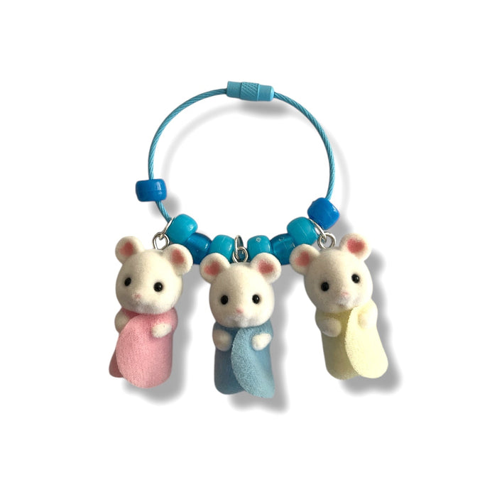 Triplet Mouse Keychain Bag Charm | Blue