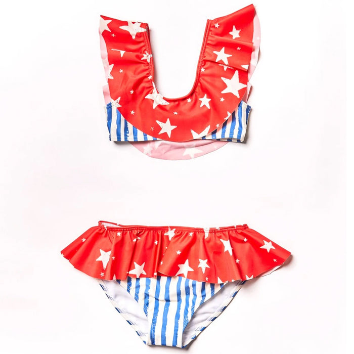 Ruffle Bikini in Blue Stripes